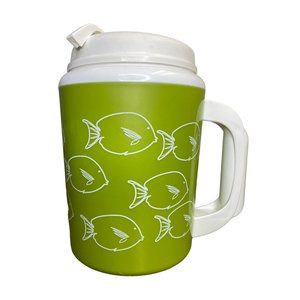 Retro Thermo Serv Large Insulated Travel Mug Avocado Green Tropical Fish Cartoon